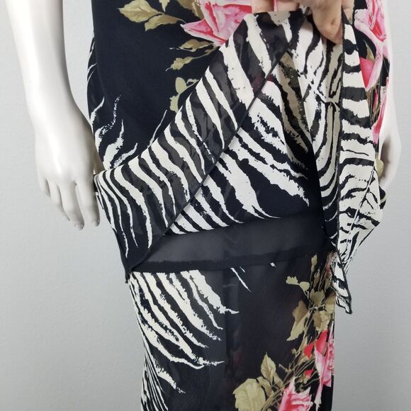Alberto Makali Black Floral Asymmetrical One Shoulder Maxi Rayon Dress Size 8 - Picture 6 of 16